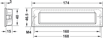 Inset Handle, Zinc alloy, rectangular