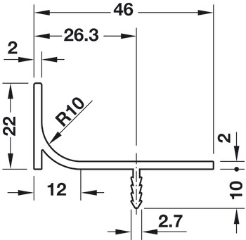 Vertical End Profile, Aluminum, 2500 mm Length