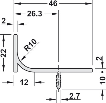 Vertical End Profile, Aluminum, 2500 mm Length